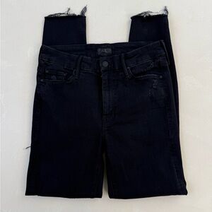 Mother Looker Ankle Fray Black Distressed Skinny Jeans 27